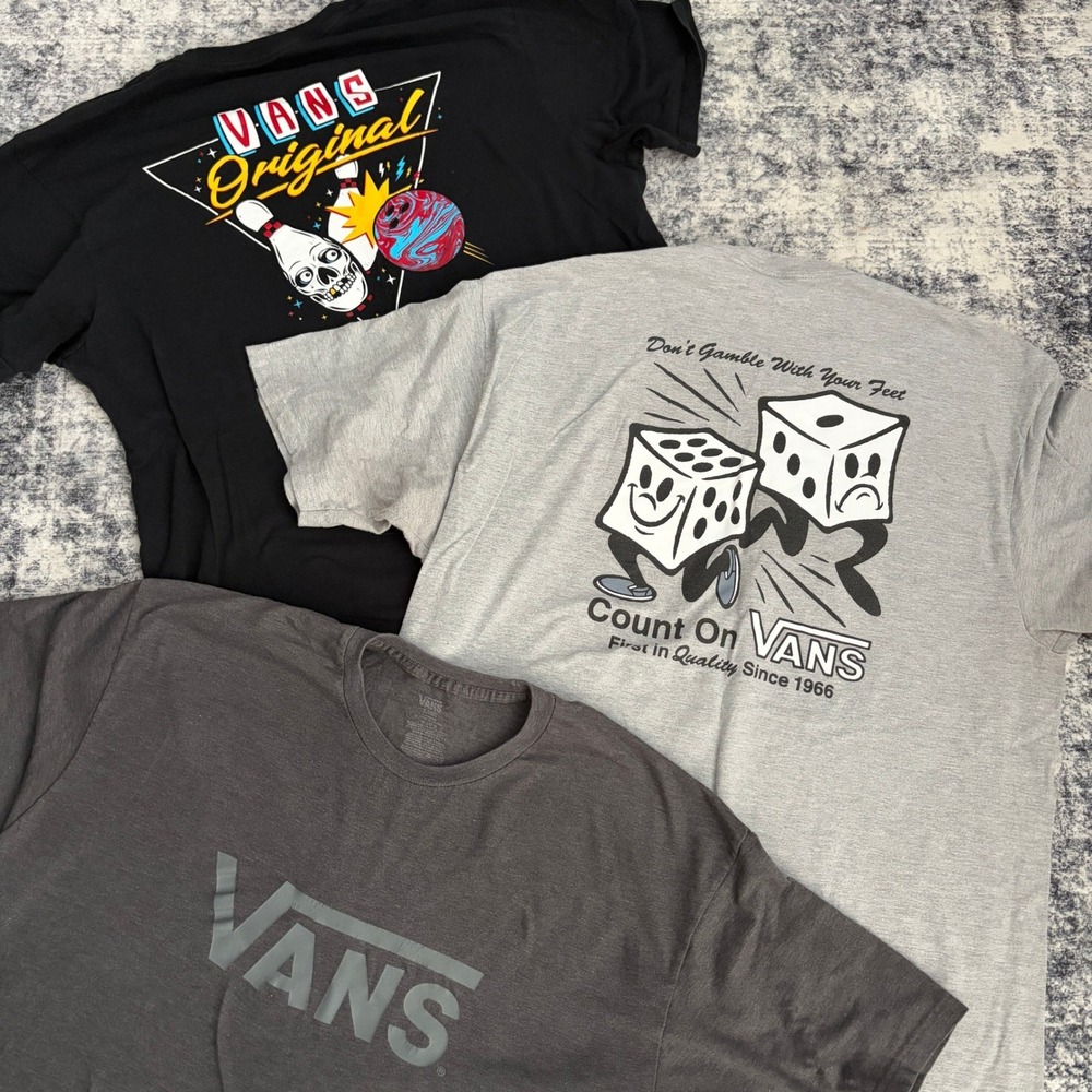 Vans Mens Graphic T-Shirt Bundle Lot 3 Skull Dice Logo XL Skateboard Streetwear